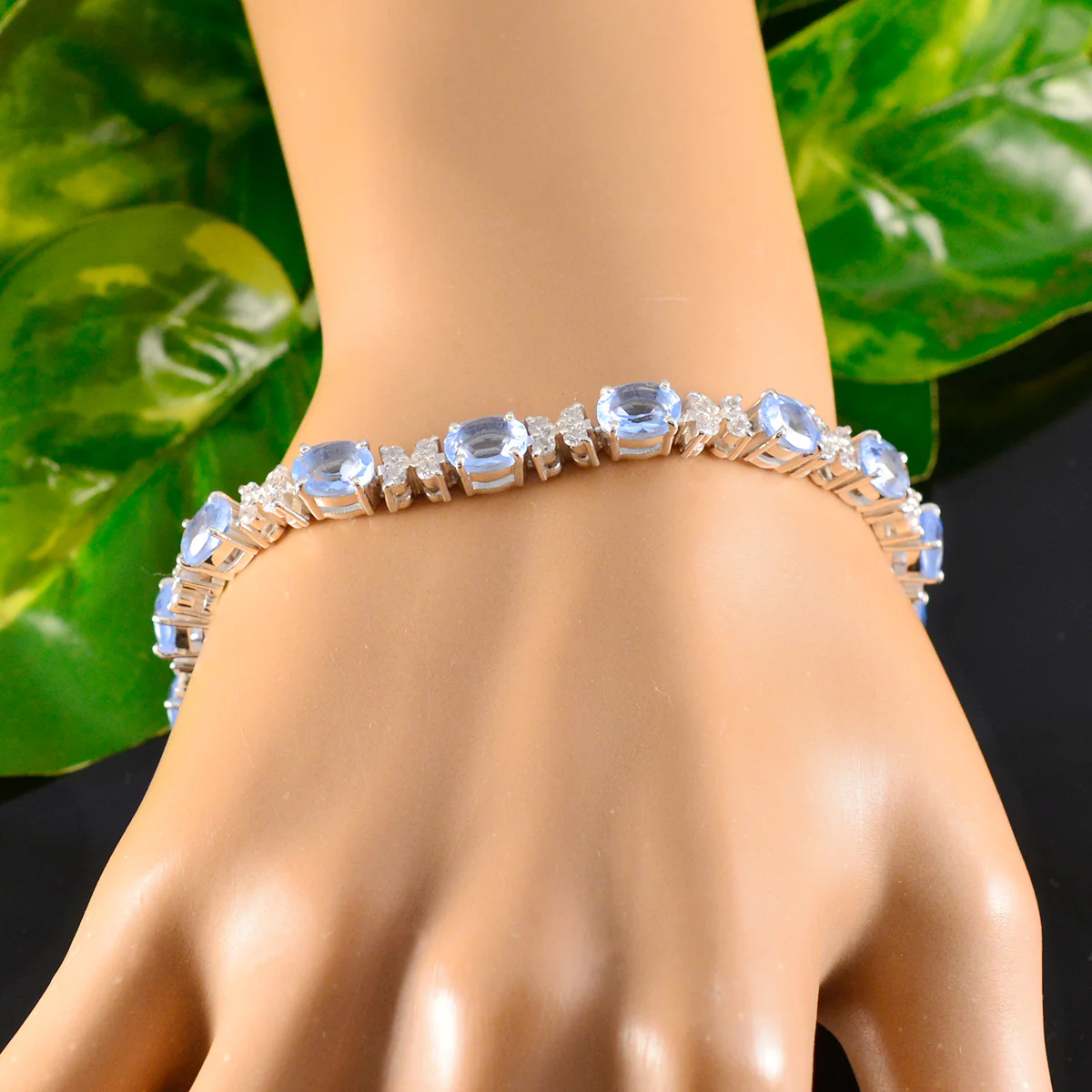 Blue Topaz First Day of Spring Minimal Blue Silver Tennis Bracelet - Image 5