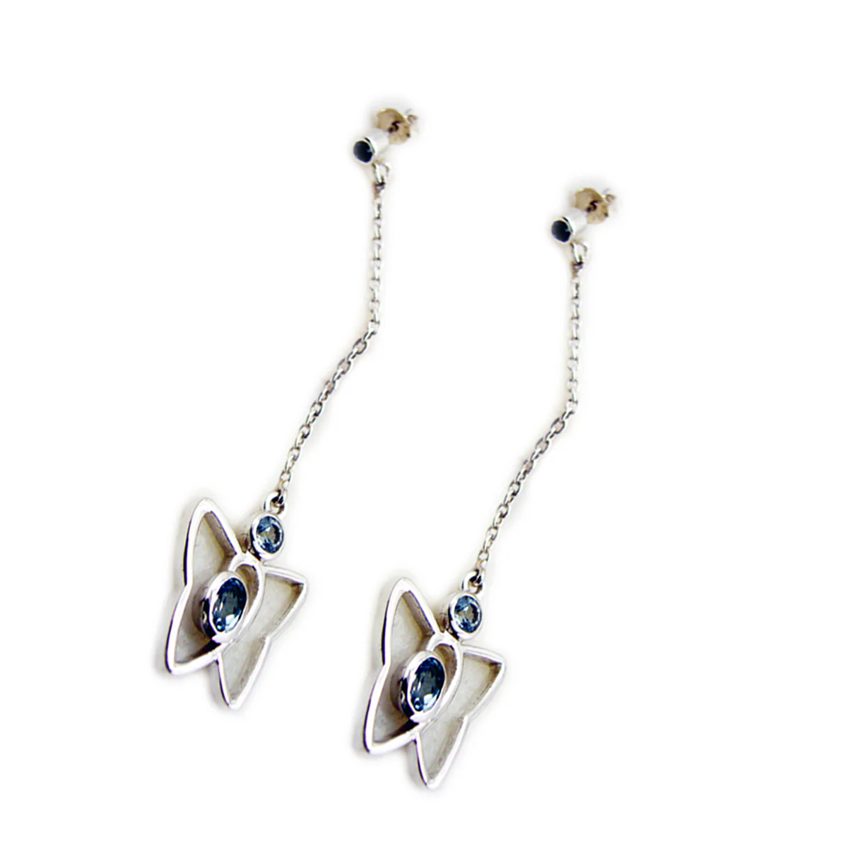 Blue Topaz French Yuna multiple Stud Blue 925 Sterling Silver Earring - Image 2