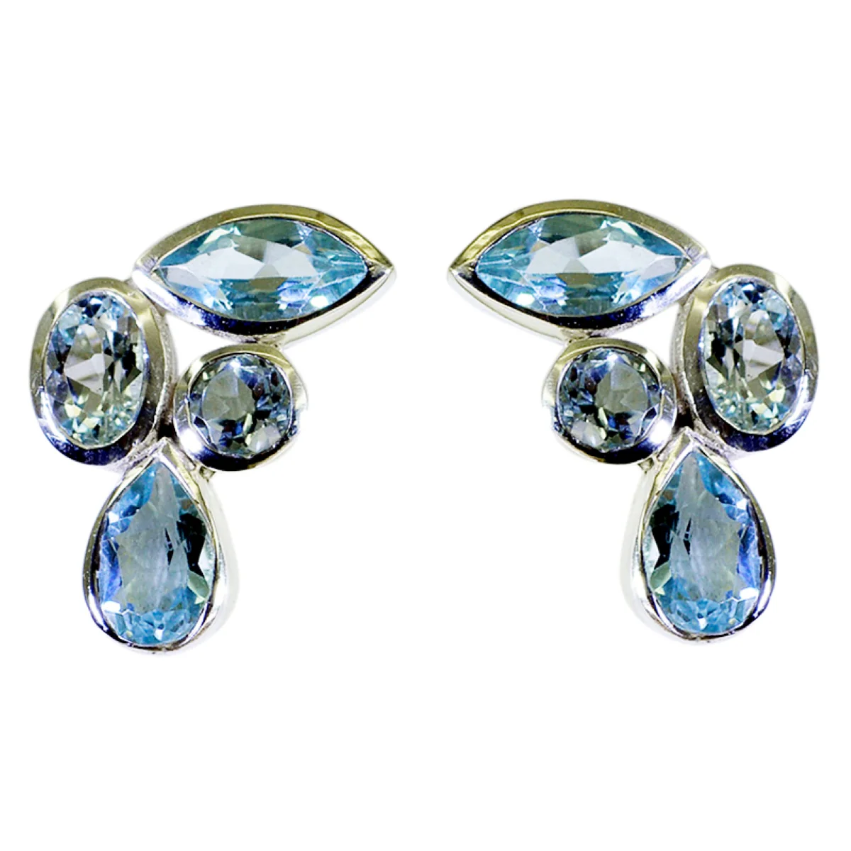 Blue topaz German Fernanda multiple Stud Blue 925 Silver Earring