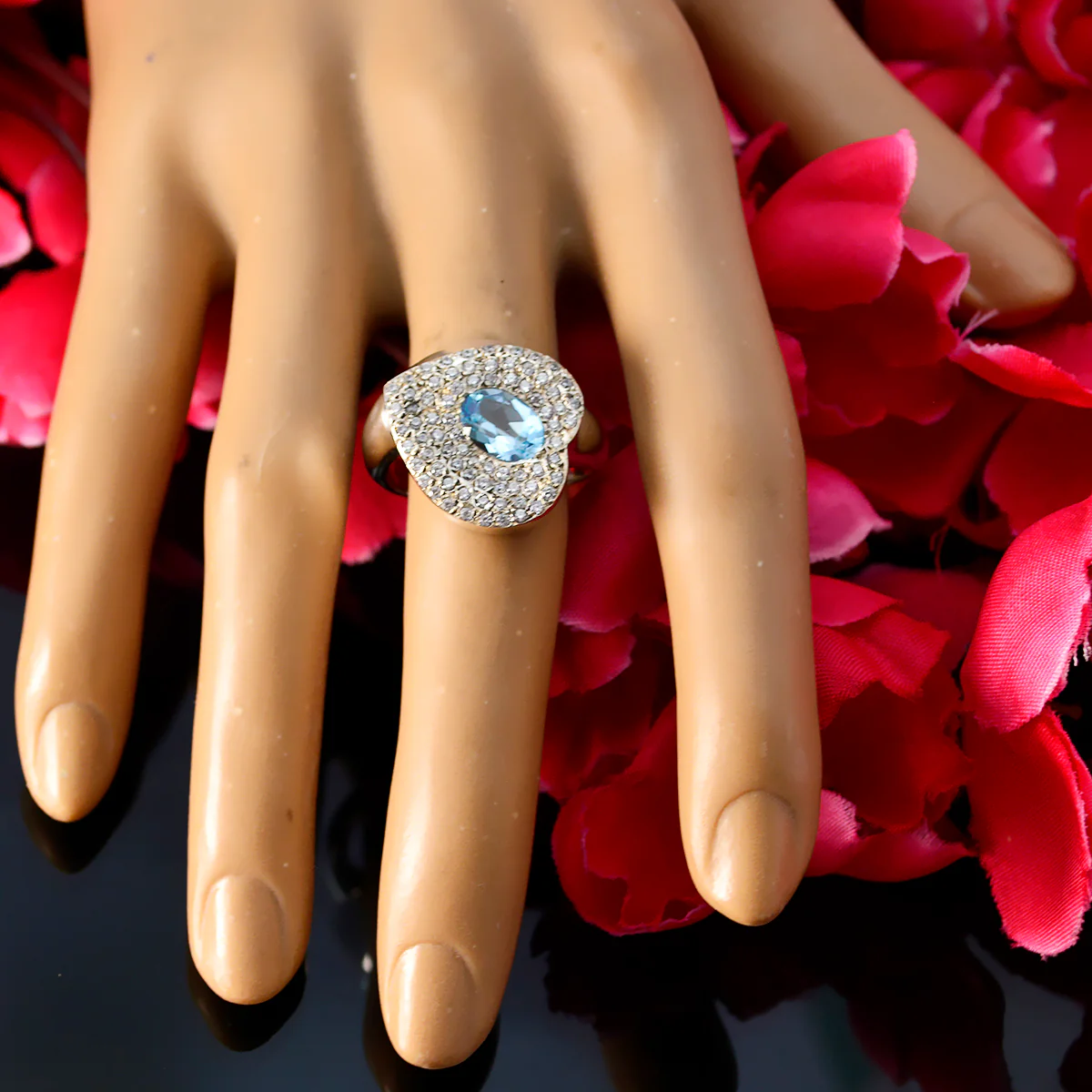Blue Topaz Halo African Silver Blue Gemstone Eye-catching Trendy Ring Jewelry - Image 6
