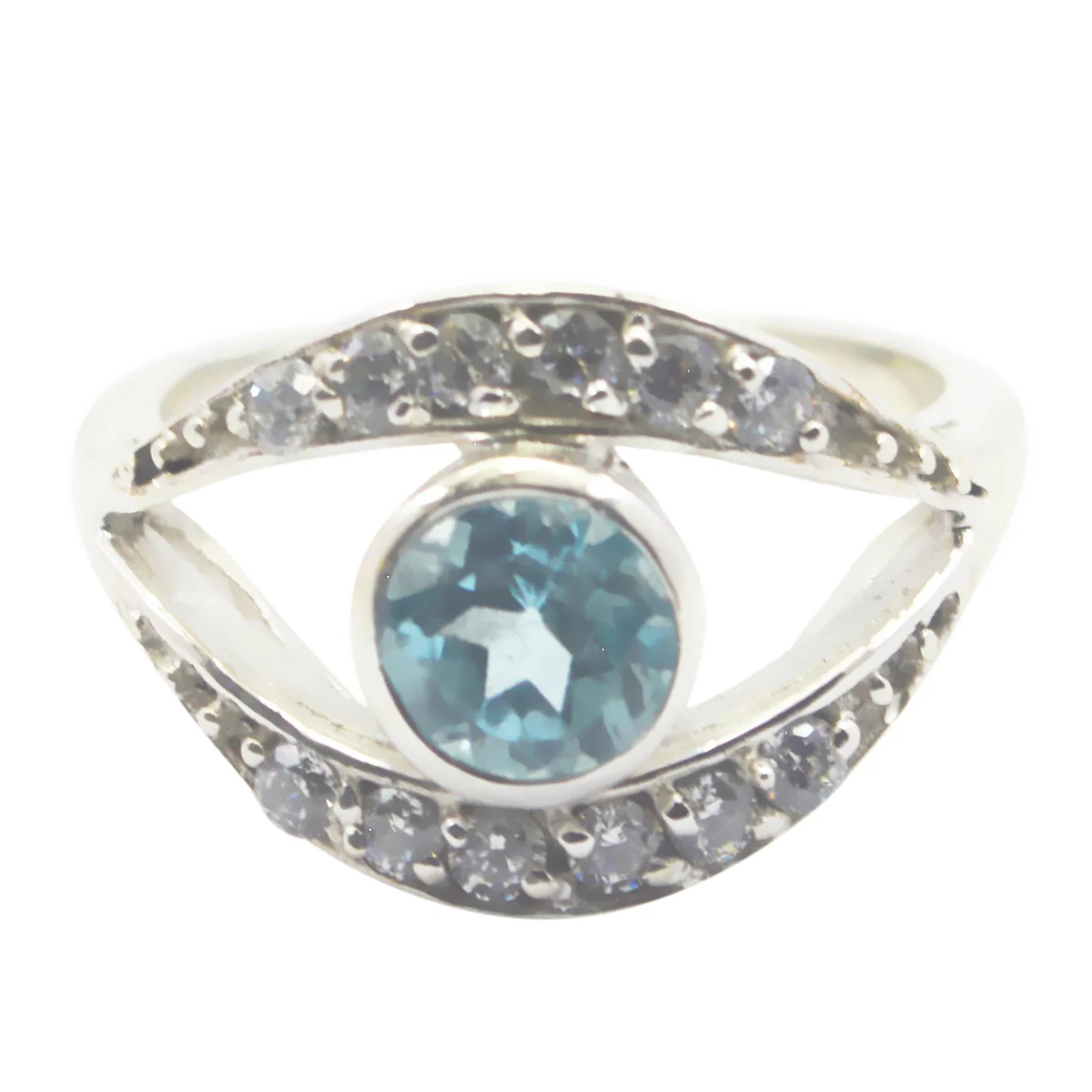 Blue Topaz Halo French Silver Blue Gems Featherlight Luxurious Ring Jewelry - Image 2