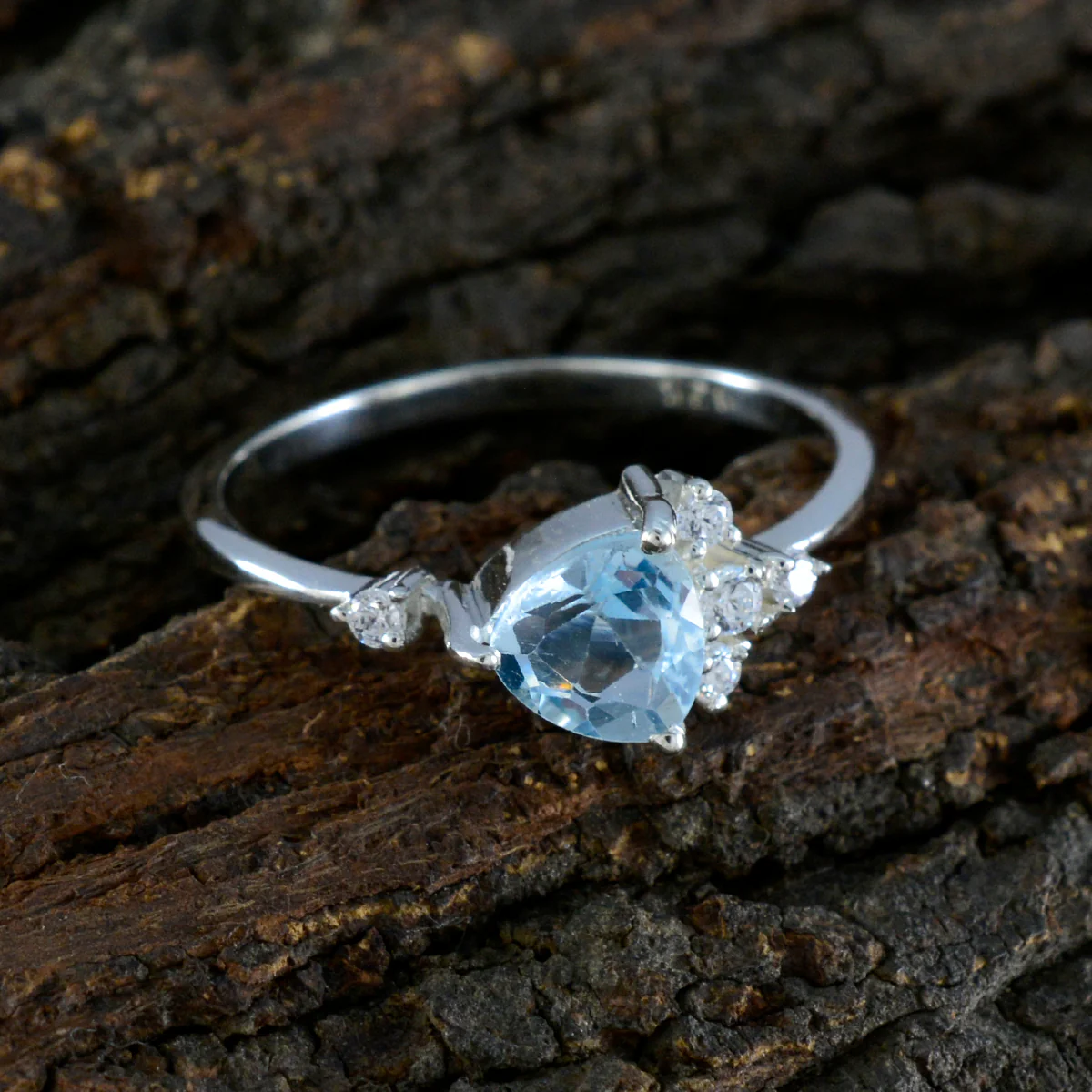 Blue Topaz Halo Japanese 925 Silver Blue Gemstone Delicate Modern Ring Jewellery - Image 3