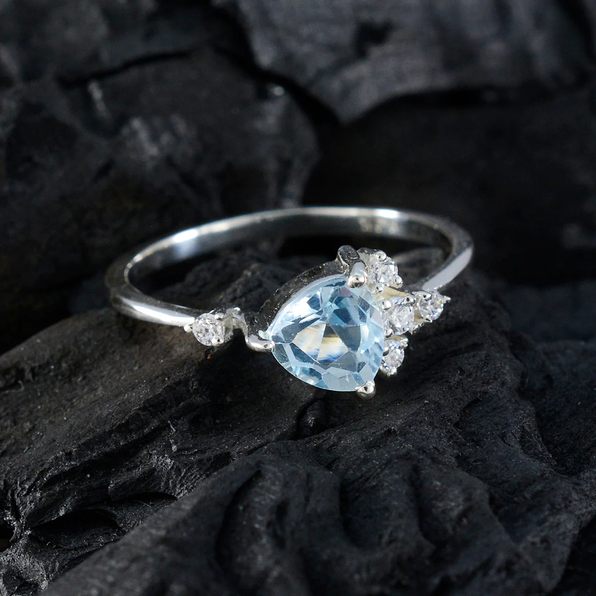 Blue Topaz Halo Japanese 925 Silver Blue Gemstone Delicate Modern Ring Jewellery - Image 4