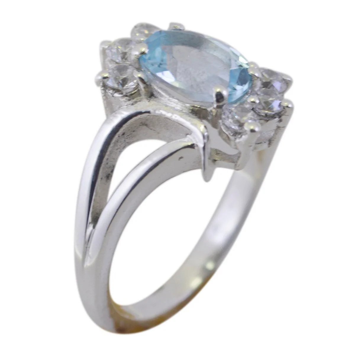 Blue Topaz Halo Moroccan 925 Sterling Silver Blue Gemstones Featherlight Feminine Ring Jewellery - Image 2