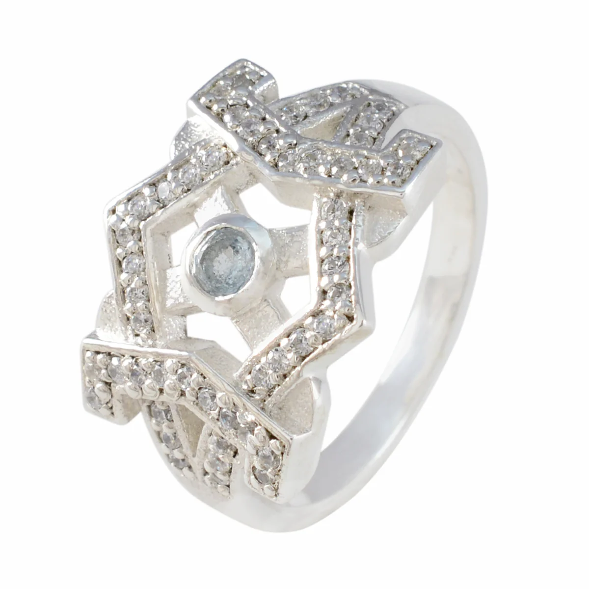 Blue Topaz Halo Moroccan Silver Blue Gemstone Classic Graceful Ring Jewellery - Image 2