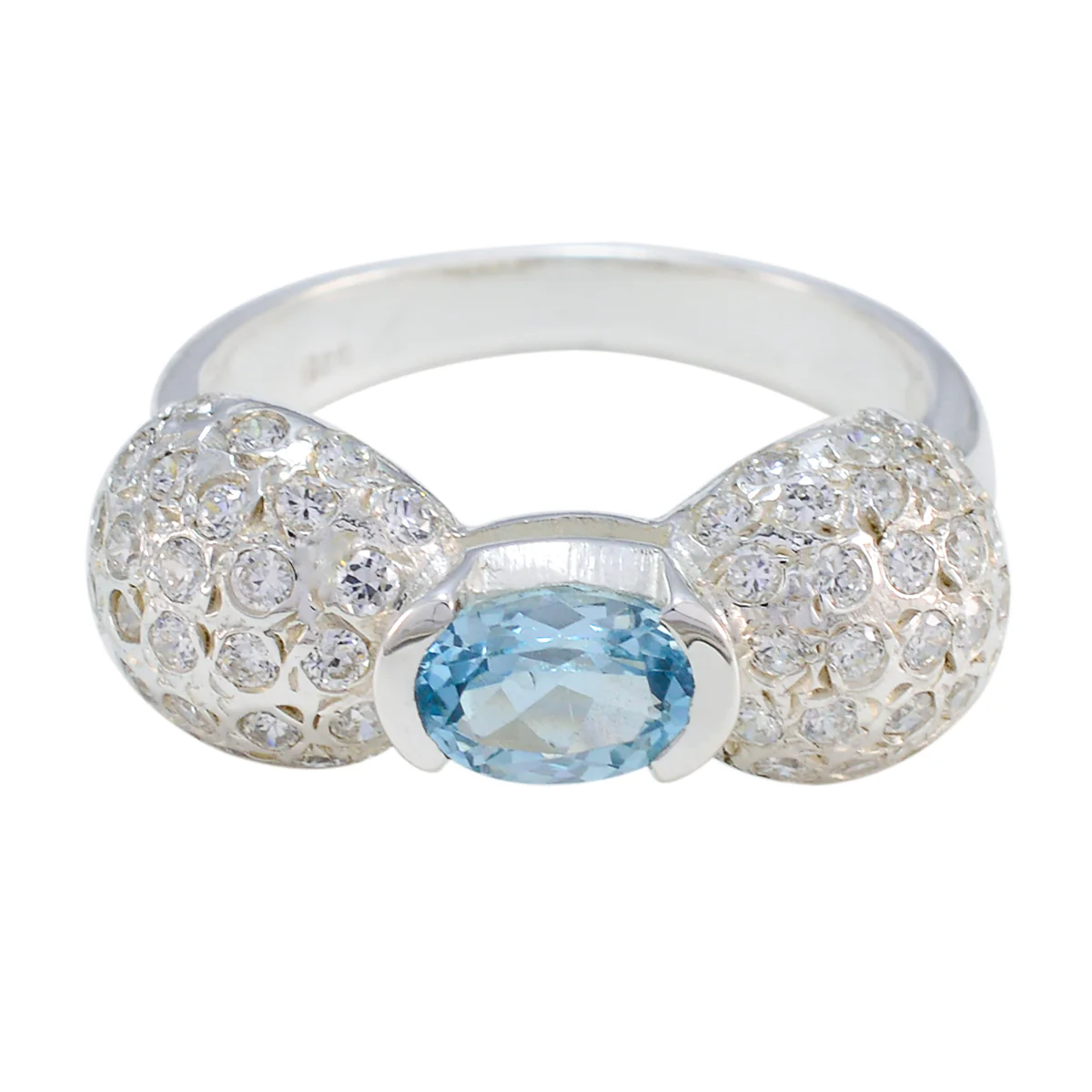 Blue Topaz Halo Russian Silver Blue Gemstone Tiny Artisan Ring Jewellery