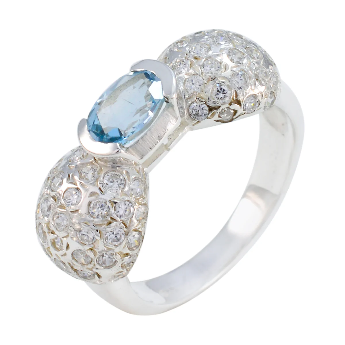 Blue Topaz Halo Russian Silver Blue Gemstone Tiny Artisan Ring Jewellery - Image 2