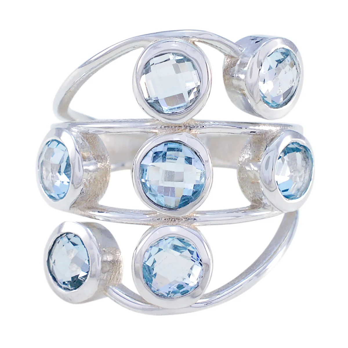Blue Topaz Hepta German 925 Silver Blue Gemstones Mid-weight Luxurious Ring Jewellery