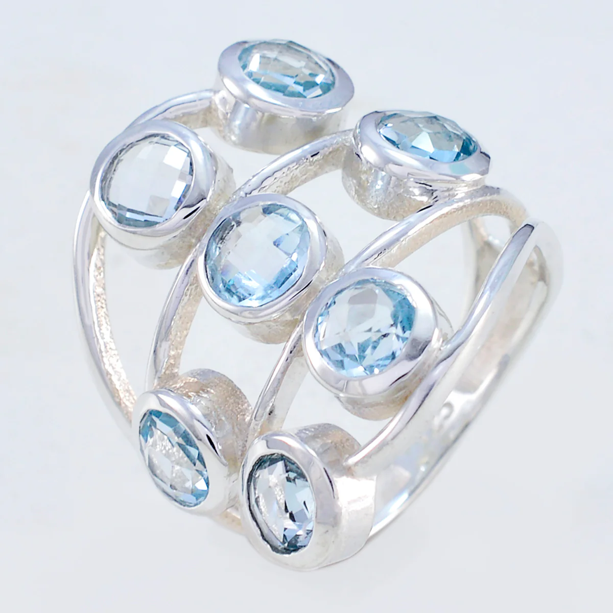 Blue Topaz Hepta German 925 Silver Blue Gemstones Mid-weight Luxurious Ring Jewellery - Image 2