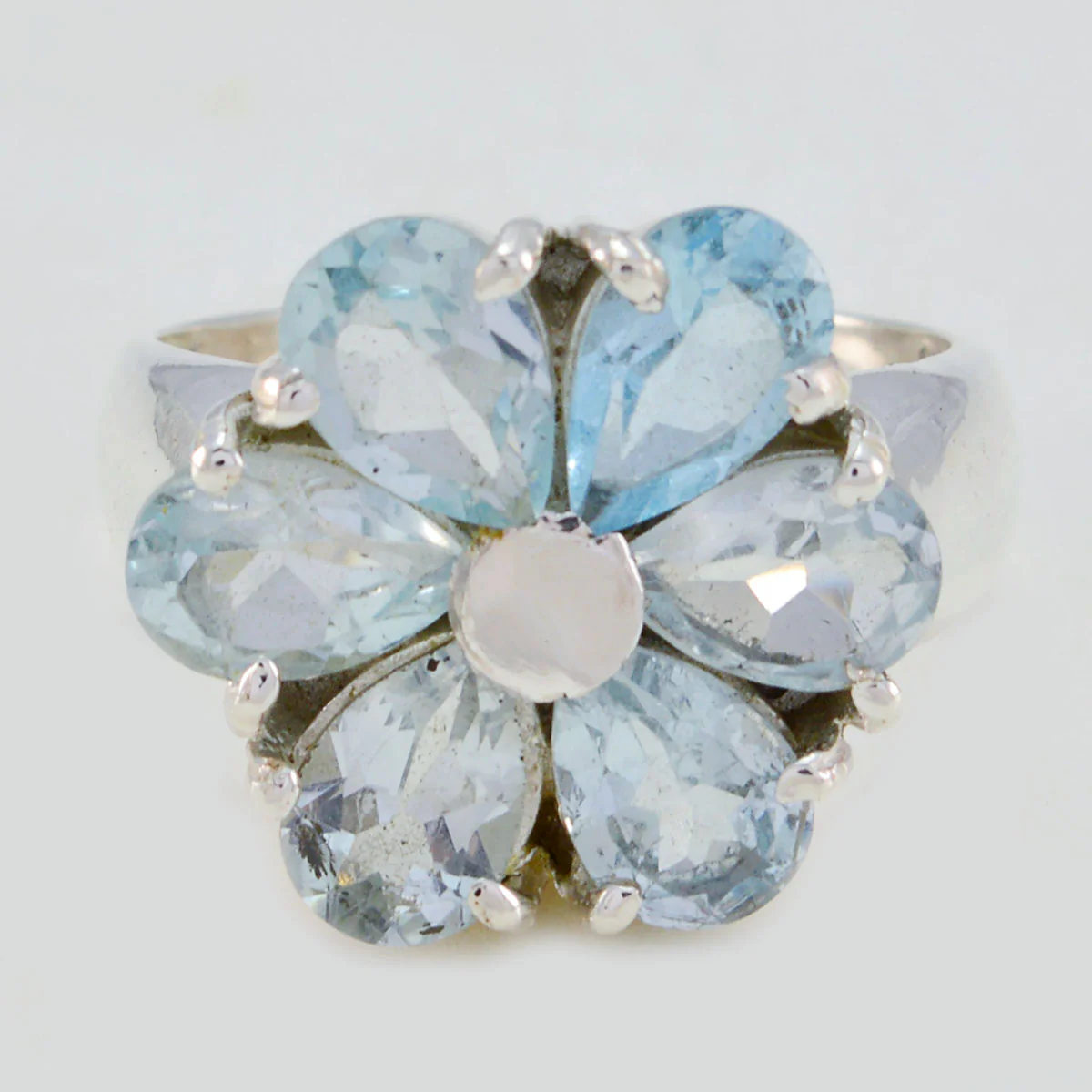 Blue Topaz Hexa Egyptian 92.5 Silver Blue Gemstones Classic Floral Ring Jewelry - Image 2