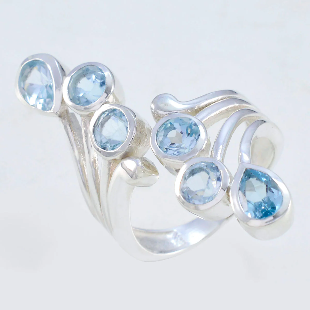 Blue Topaz Hexa Moroccan 925 Silver Blue Gemstones Versatile Contemporary Ring Jewelry - Image 2
