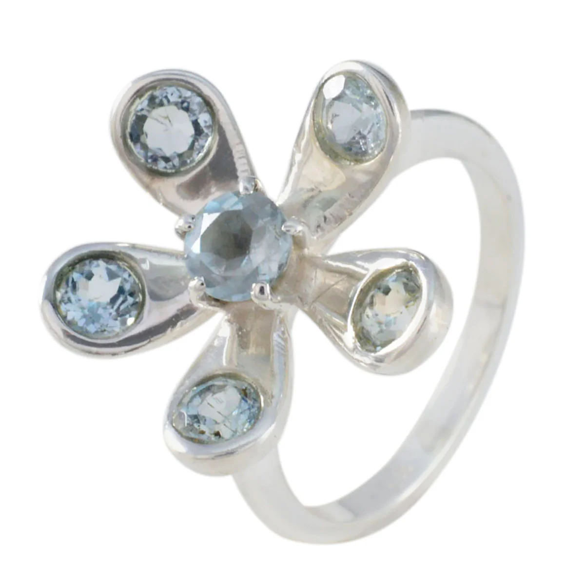 Blue Topaz Hexa Russian 925 Sterling Silver Blue Gemstone Classic Floral Ring Jewellery - Image 2