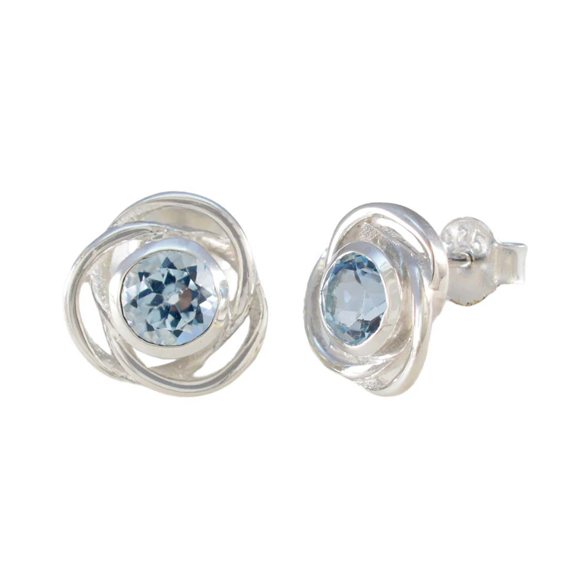 Blue Topaz Indian Ayesha Solitaire Stud Blue Silver Earring - Image 2