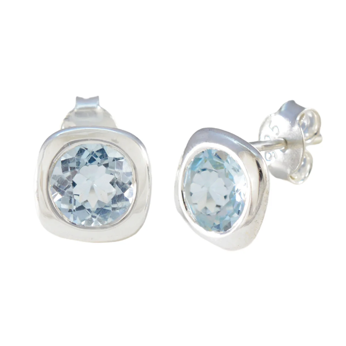 Blue Topaz Indian Kristine Solitaire Stud Blue 92.5 Silver Earring - Image 2