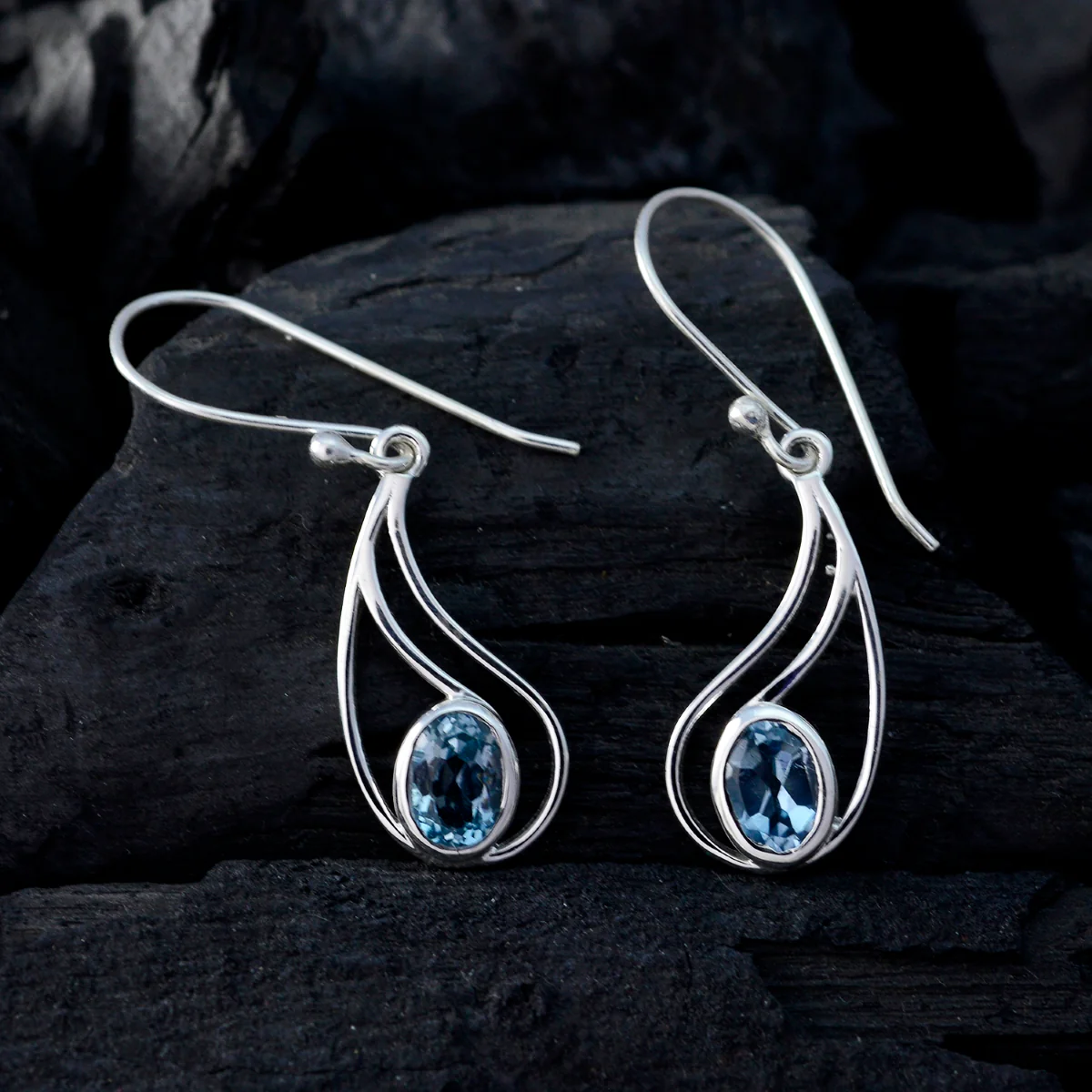 Blue Topaz Italian Julia Solitaire Dangle Blue 925 Silver Earring - Image 2