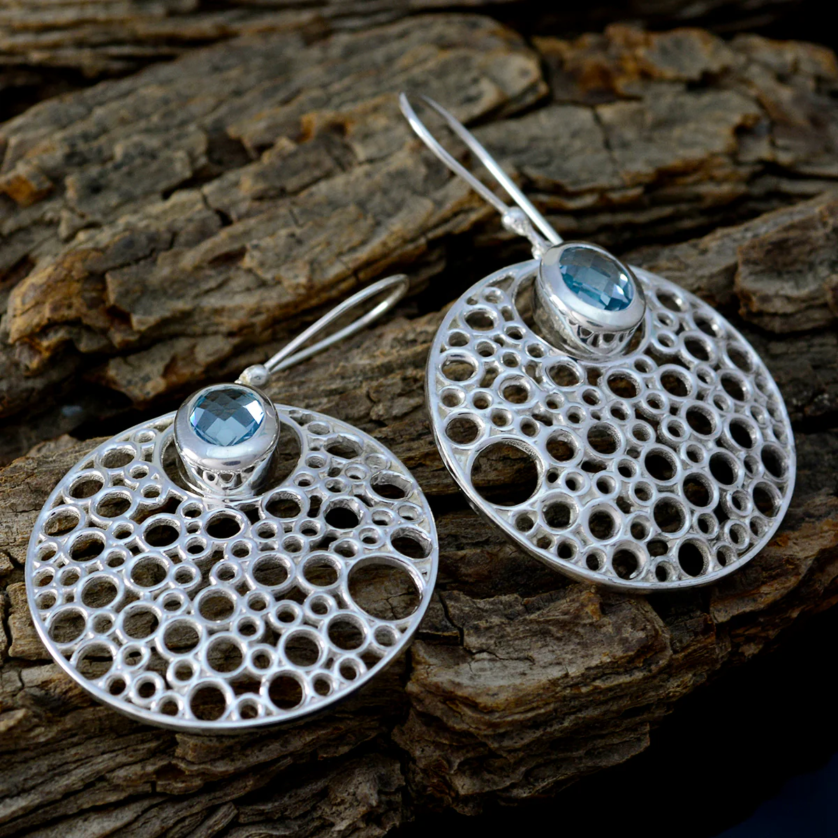 Blue Topaz Italian Soo-jin Solitaire Dangle Blue 925 Silver Earring - Image 3