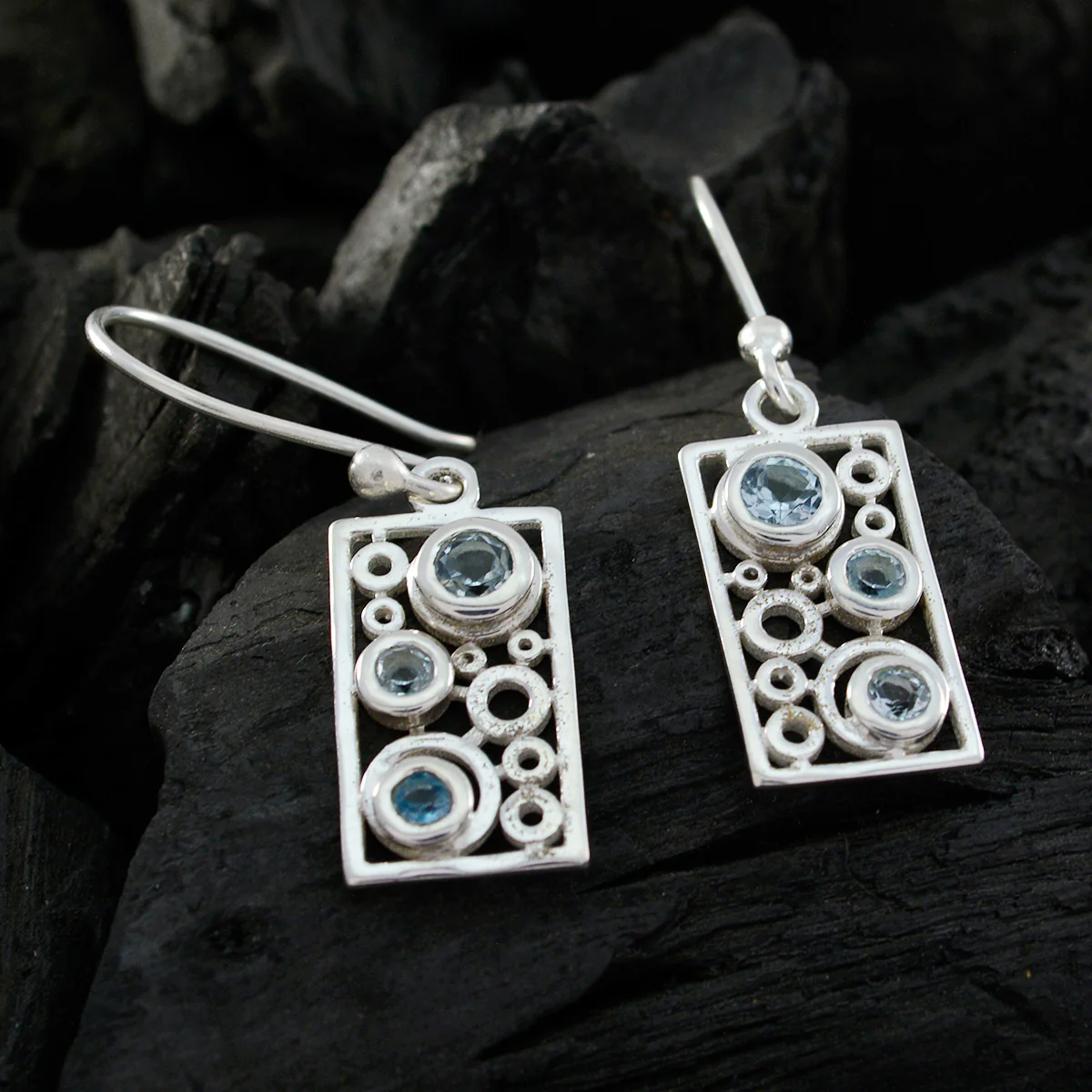 Blue topaz Korean Aaliyah multiple Dangle Blue Silver Earring - Image 2