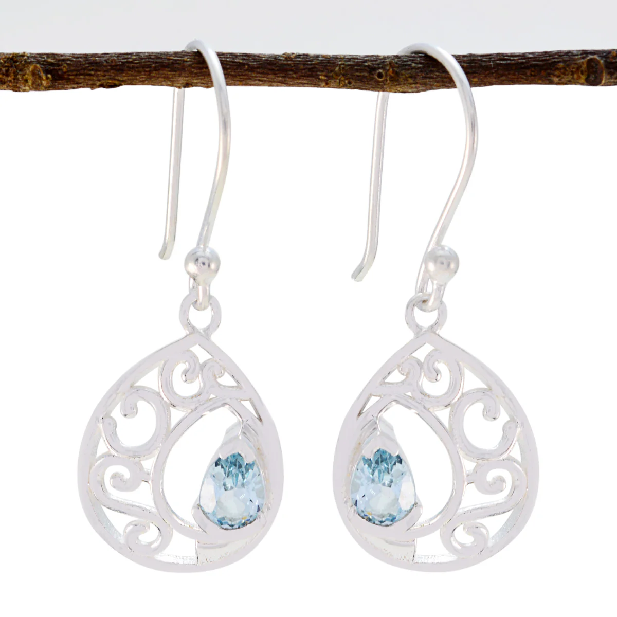 Blue Topaz Korean Isadora Solitaire Dangle Blue 925 Sterling Silver Earring