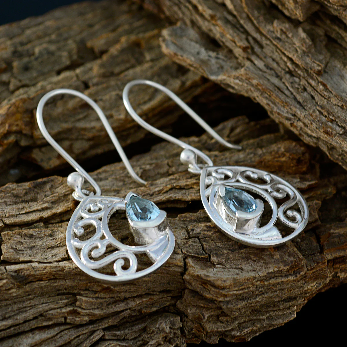 Blue Topaz Korean Isadora Solitaire Dangle Blue 925 Sterling Silver Earring - Image 3