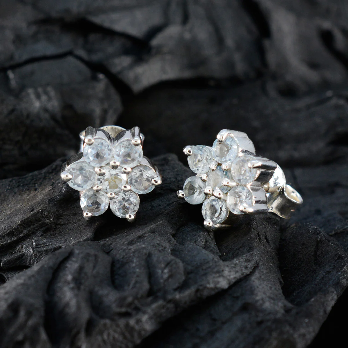 Blue Topaz Korean Nova multiple Stud Blue 92.5 Silver Earring - Image 4