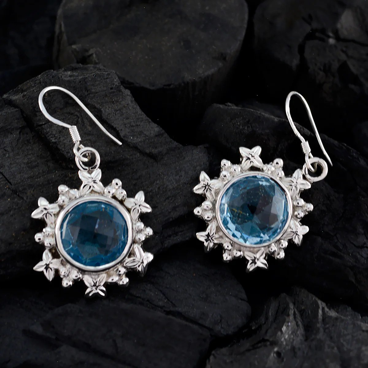 Blue Topaz Korean Rina multiple Dangle Blue 925 Silver Earring - Image 4