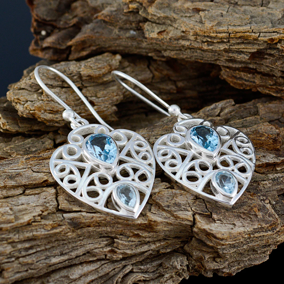 Blue topaz Mexican Fernanda multiple Dangle Blue 925 Silver Earring - Image 3