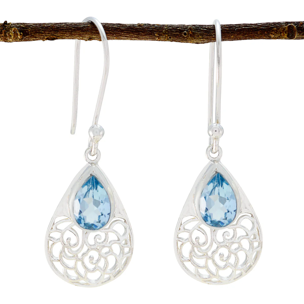 Blue topaz Mexican Ivy Solitaire Dangle Blue 925 Silver Earring