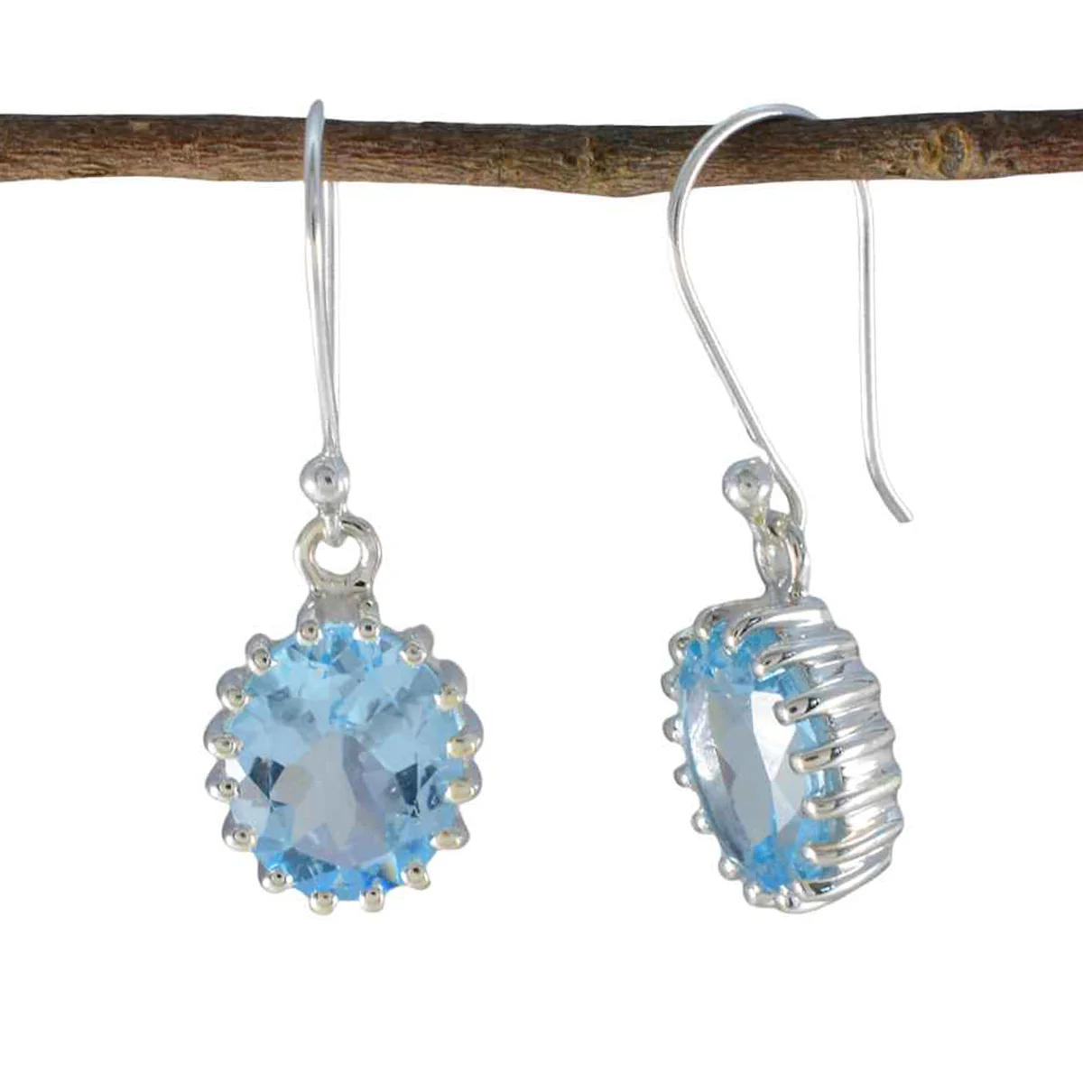 Blue Topaz Mexican Laura Solitaire Dangle Blue 925 Sterling Silver Earring
