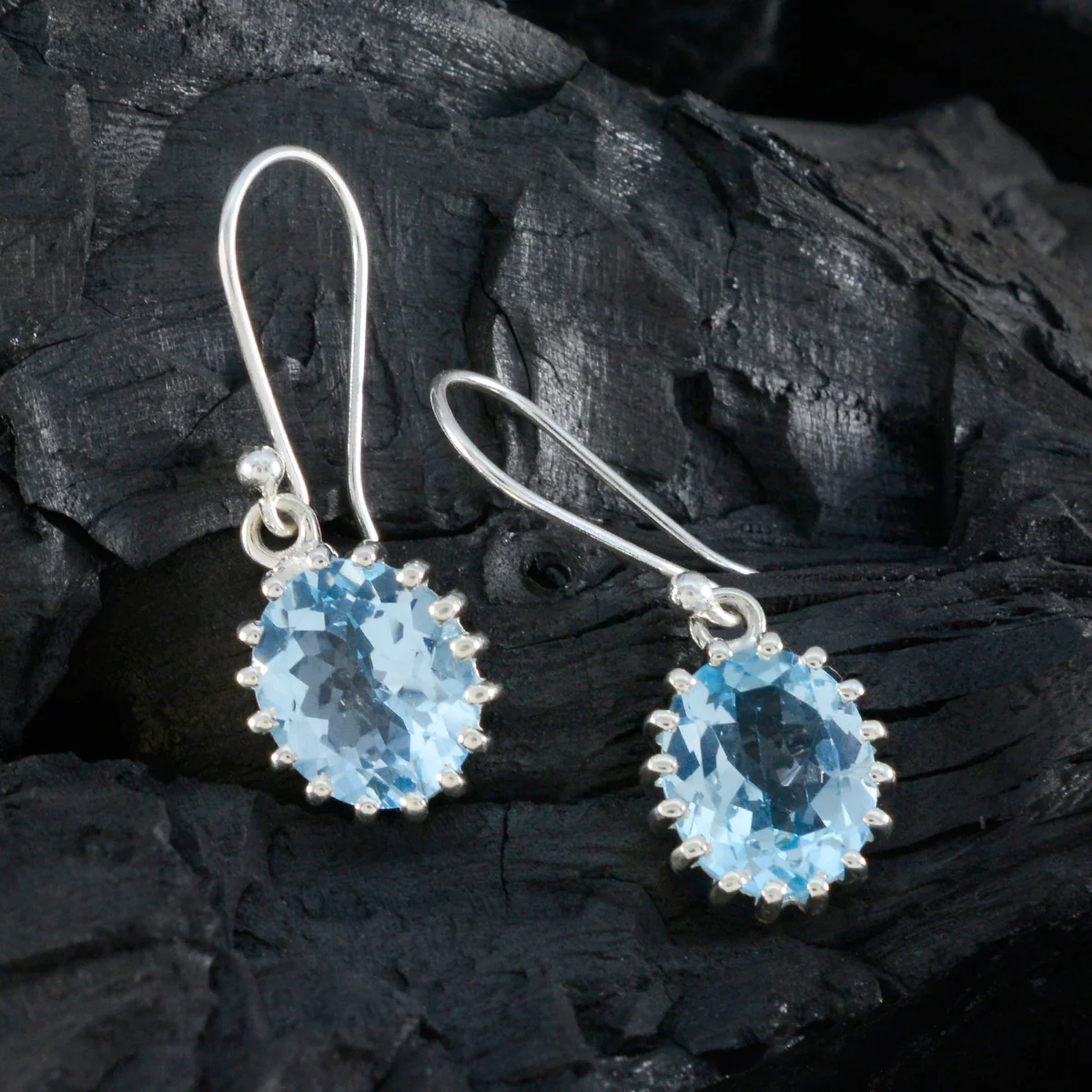 Blue Topaz Mexican Laura Solitaire Dangle Blue 925 Sterling Silver Earring - Image 2