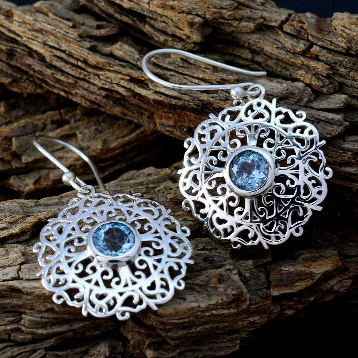 Blue topaz Mexican Mathilde Solitaire Dangle Blue Silver Earring - Image 3