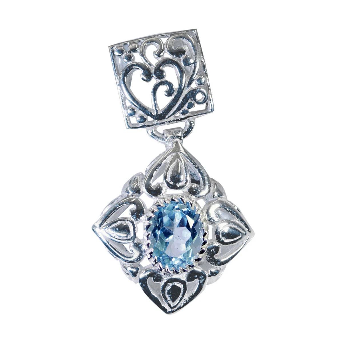 Blue Topaz Minimal French Silver Solitaire Sara Filigree Blue Pendant Jewelry