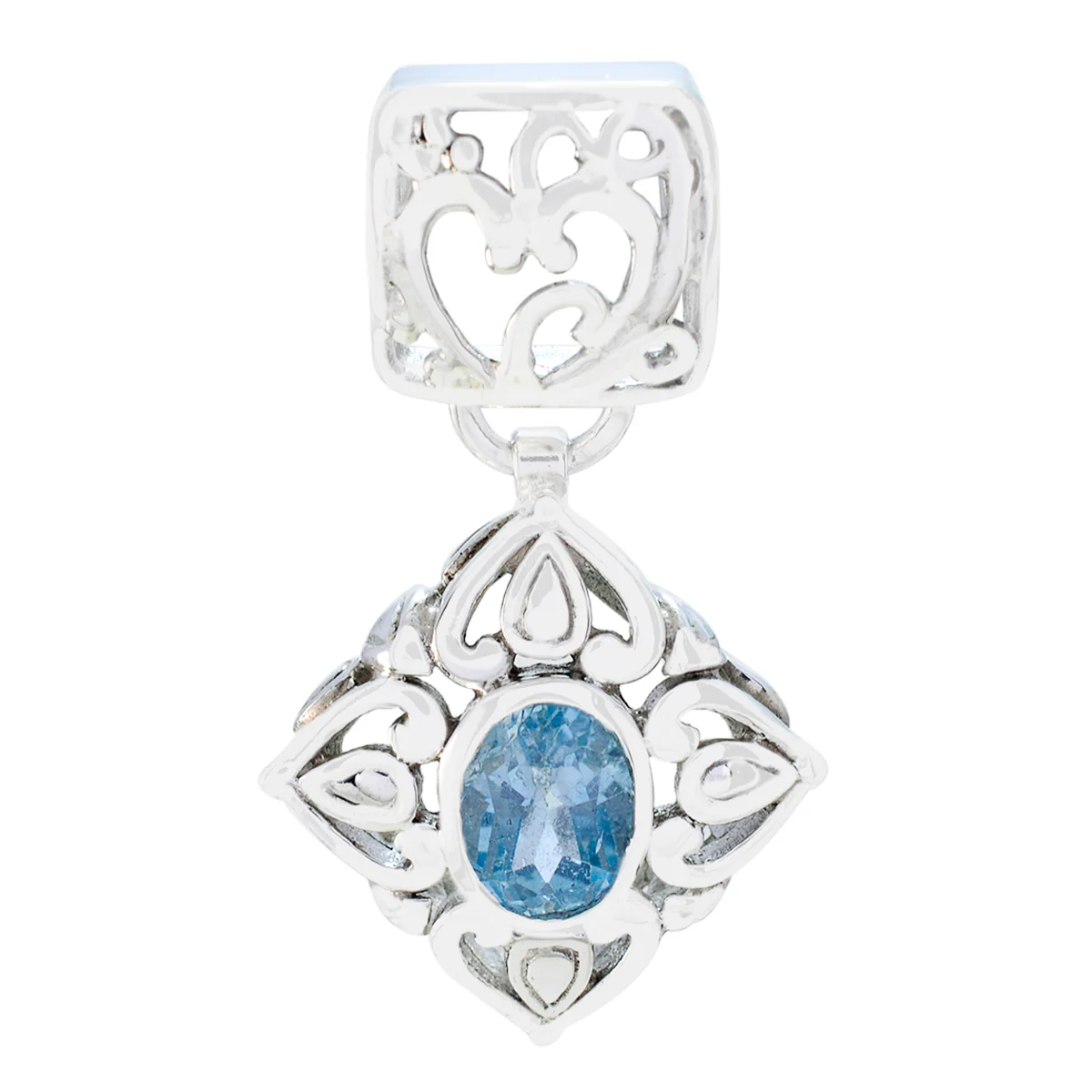 Blue Topaz Minimal French Silver Solitaire Sara Filigree Blue Pendant Jewelry - Image 2