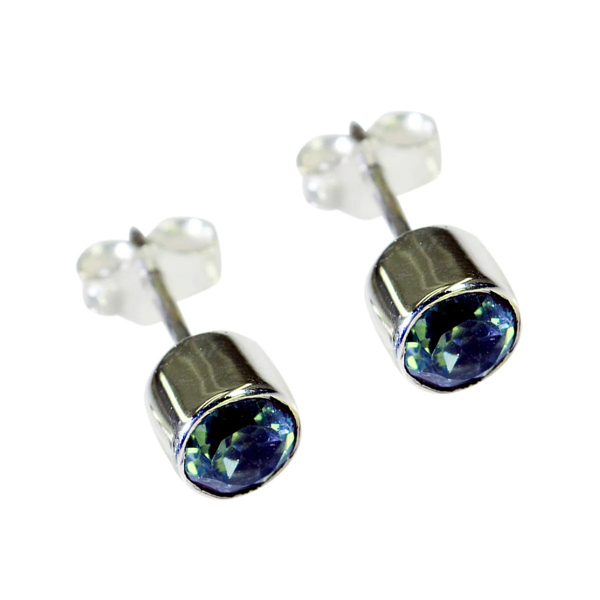Blue Topaz Moroccan Milagros Solitaire Stud Blue 92.5 Silver Earring - Image 2