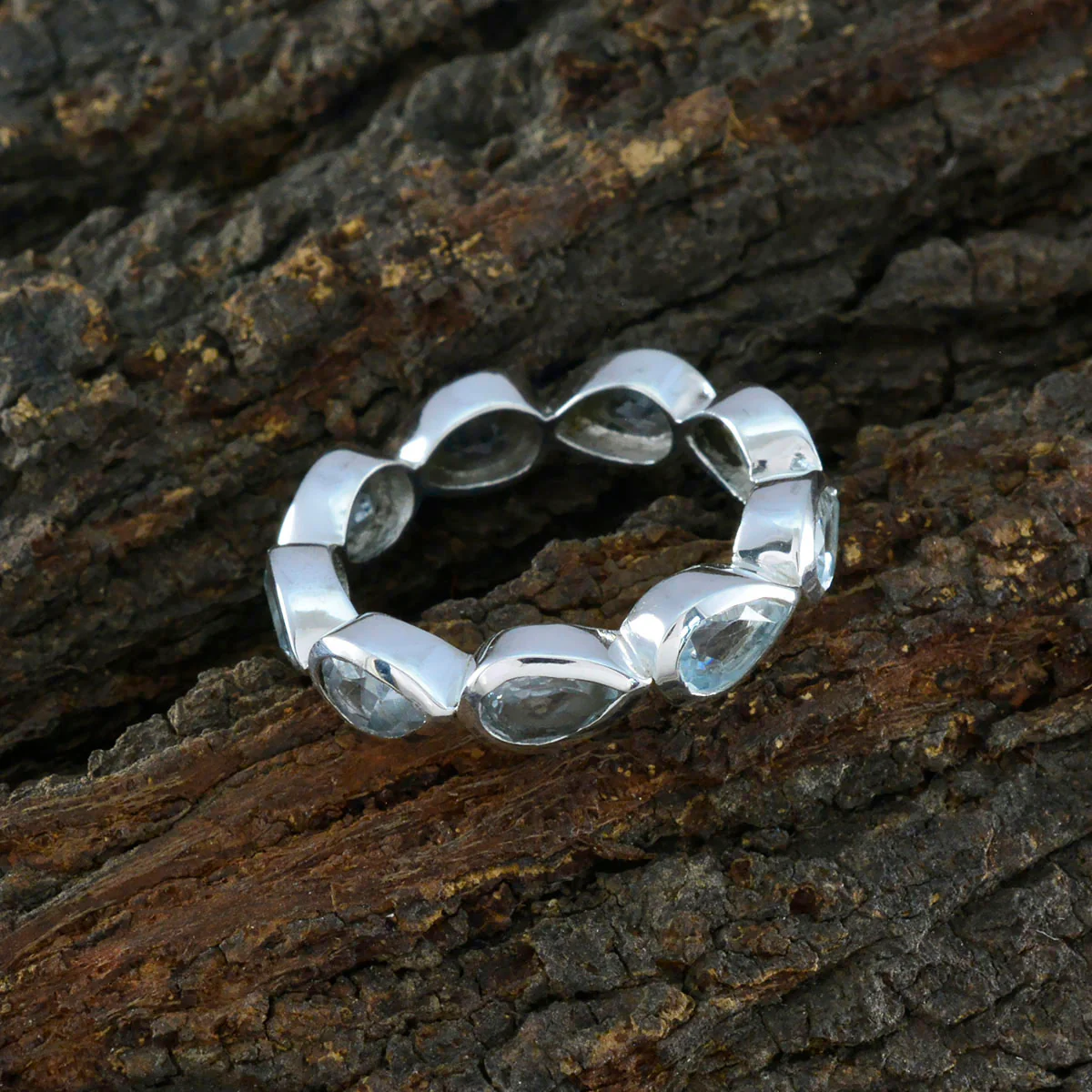 Blue Topaz multiple African 925 Silver Blue Gemstones Slim Eternity Band Jewellery - Image 3