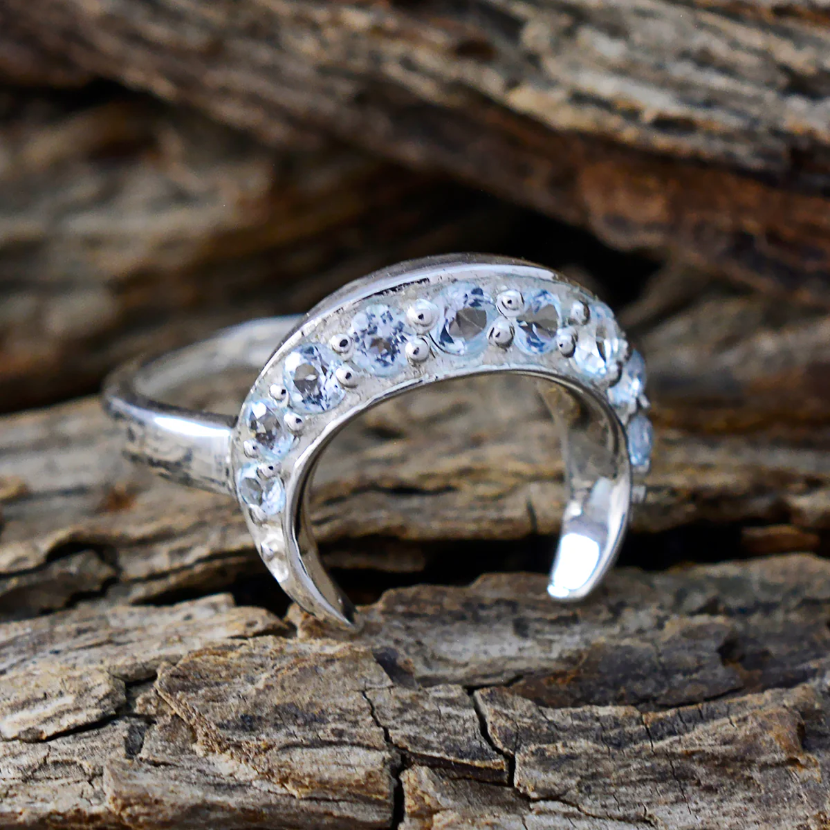 Blue Topaz multiple Korean 92.5 Silver Blue Gemstone Whisper-thin Artisan Ring Jewelry - Image 3