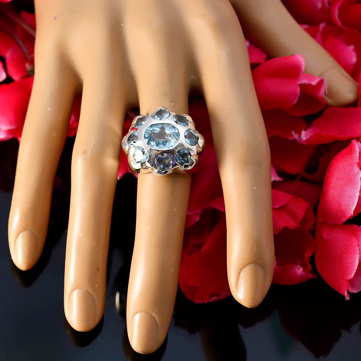 Blue Topaz multiple Spanish Silver Blue Gems Chunky Artisan Ring Jewellery - Image 5