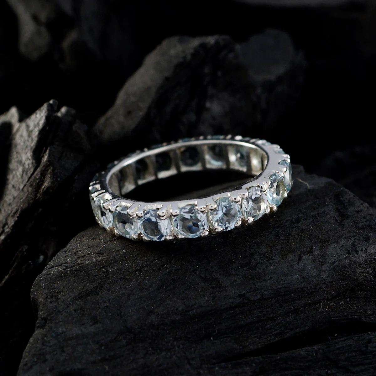 Blue Topaz multiple Turkish 925 Silver Blue Gems Dainty Eternity Band Jewelry - Image 5