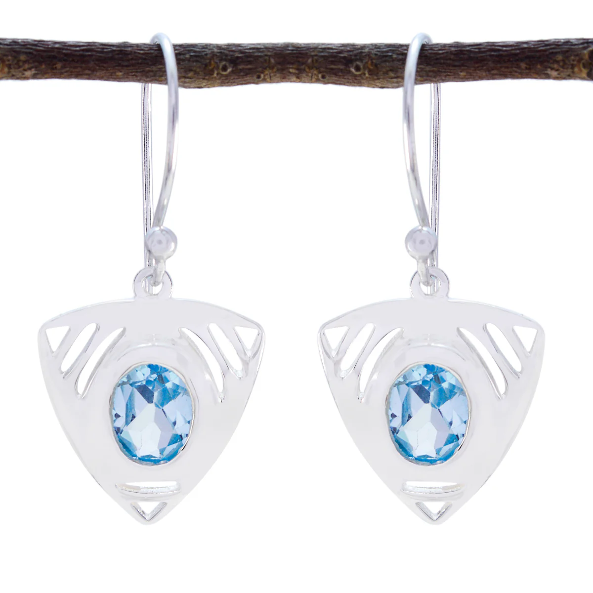 Blue Topaz Russian Fernanda Solitaire Dangle Blue Silver Earring - Image 2