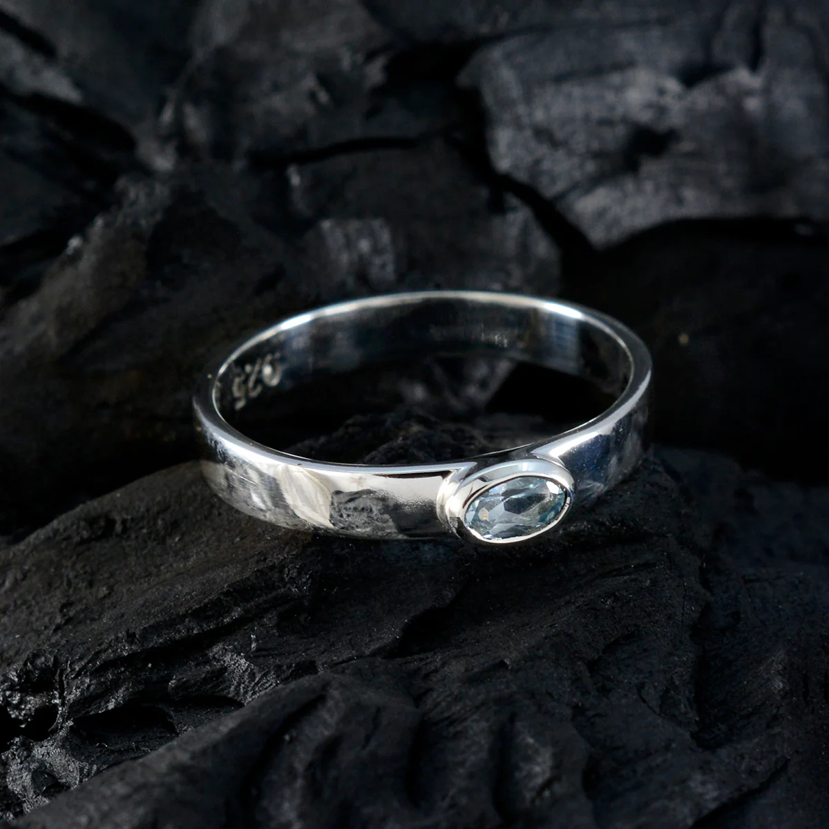 Blue Topaz Solitaire American 92.5 Silver Blue Gems Whisper-thin Abstract Ring Jewelry - Image 4