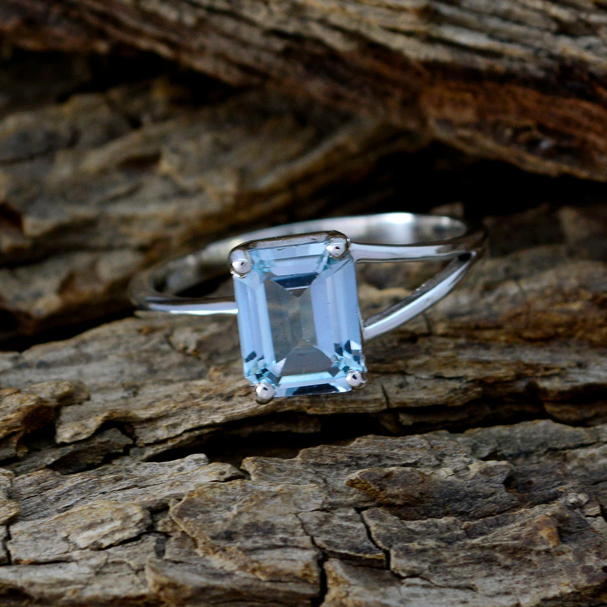 Blue Topaz Solitaire American 925 Sterling Silver Blue Gems Dainty Luxurious Ring Jewellery - Image 3