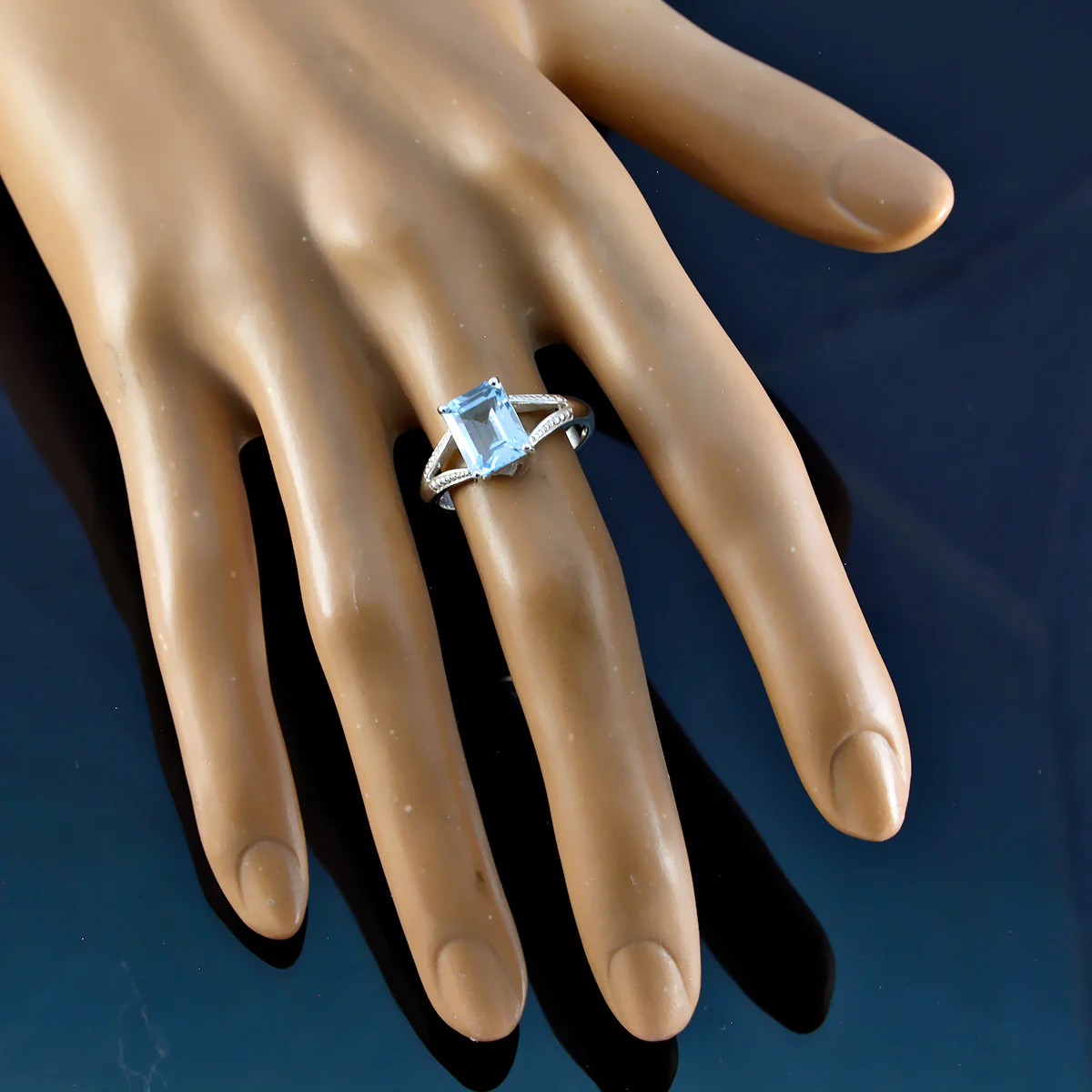 Blue Topaz Solitaire American 925 Sterling Silver Blue Gemstones Whisper-thin Boho Ring Jewelry - Image 5