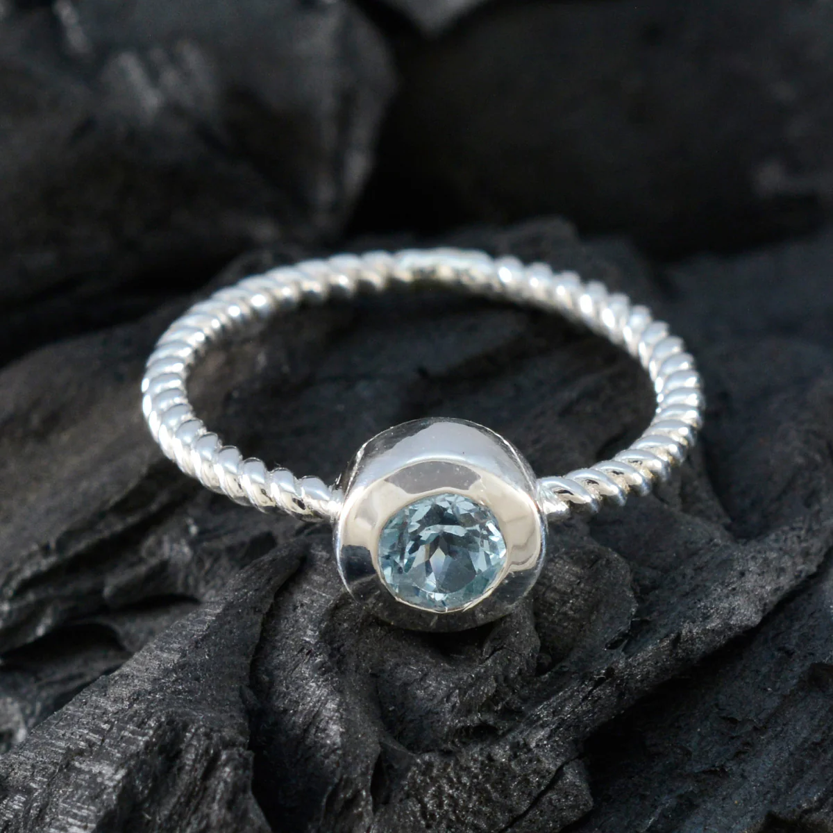 Blue Topaz Solitaire American Silver Blue Gemstones Delicate Abstract Ring Jewelry - Image 4
