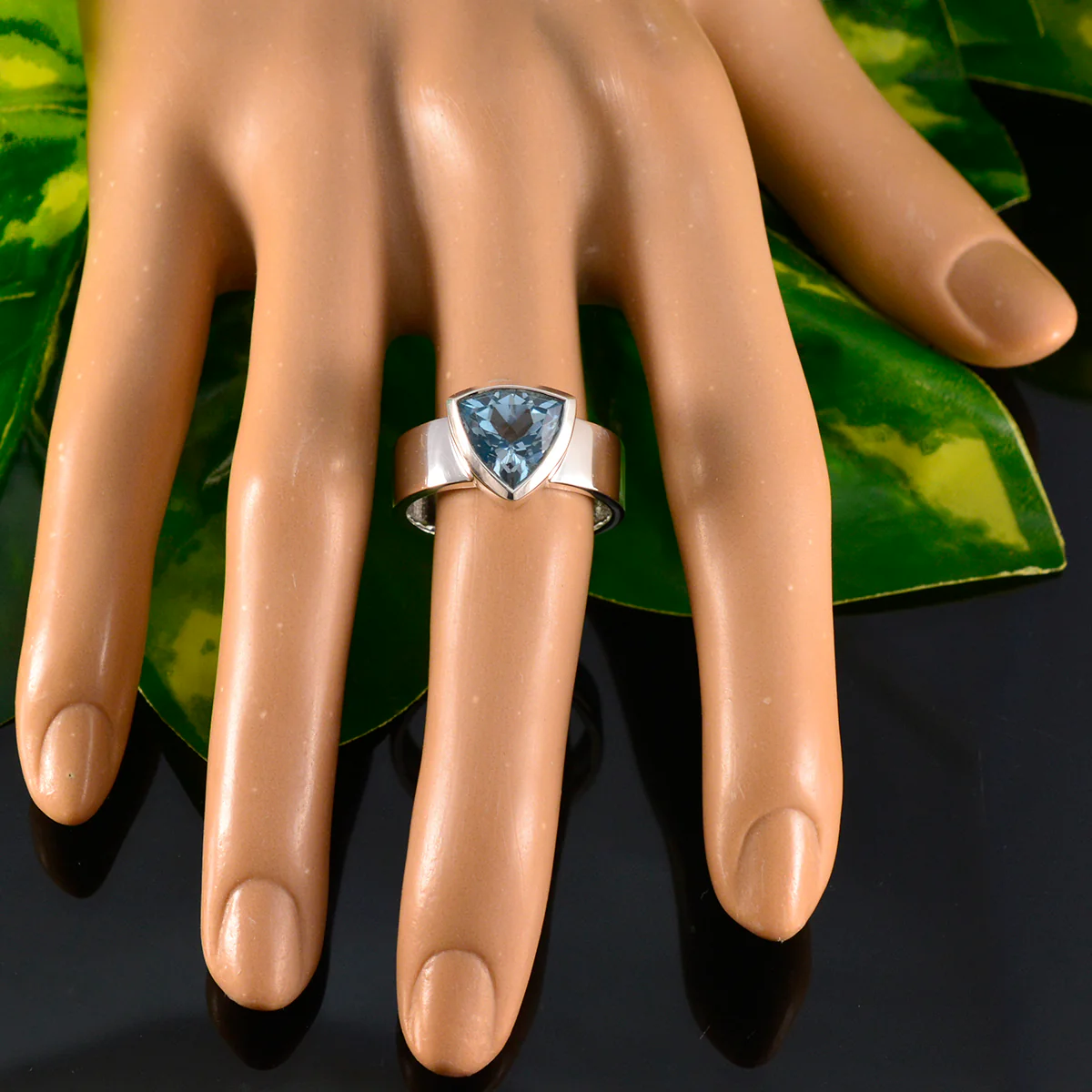 Blue Topaz Solitaire Australian 92.5 Silver Blue Gemstone Eye-catching Signet Band Jewellery - Image 5