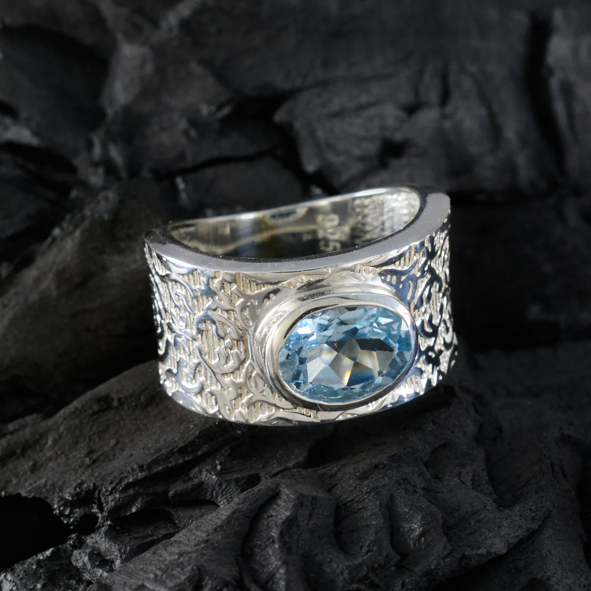 Blue Topaz Solitaire Egyptian Silver Blue Gems Essential  Art Deco Ring Jewelry - Image 4