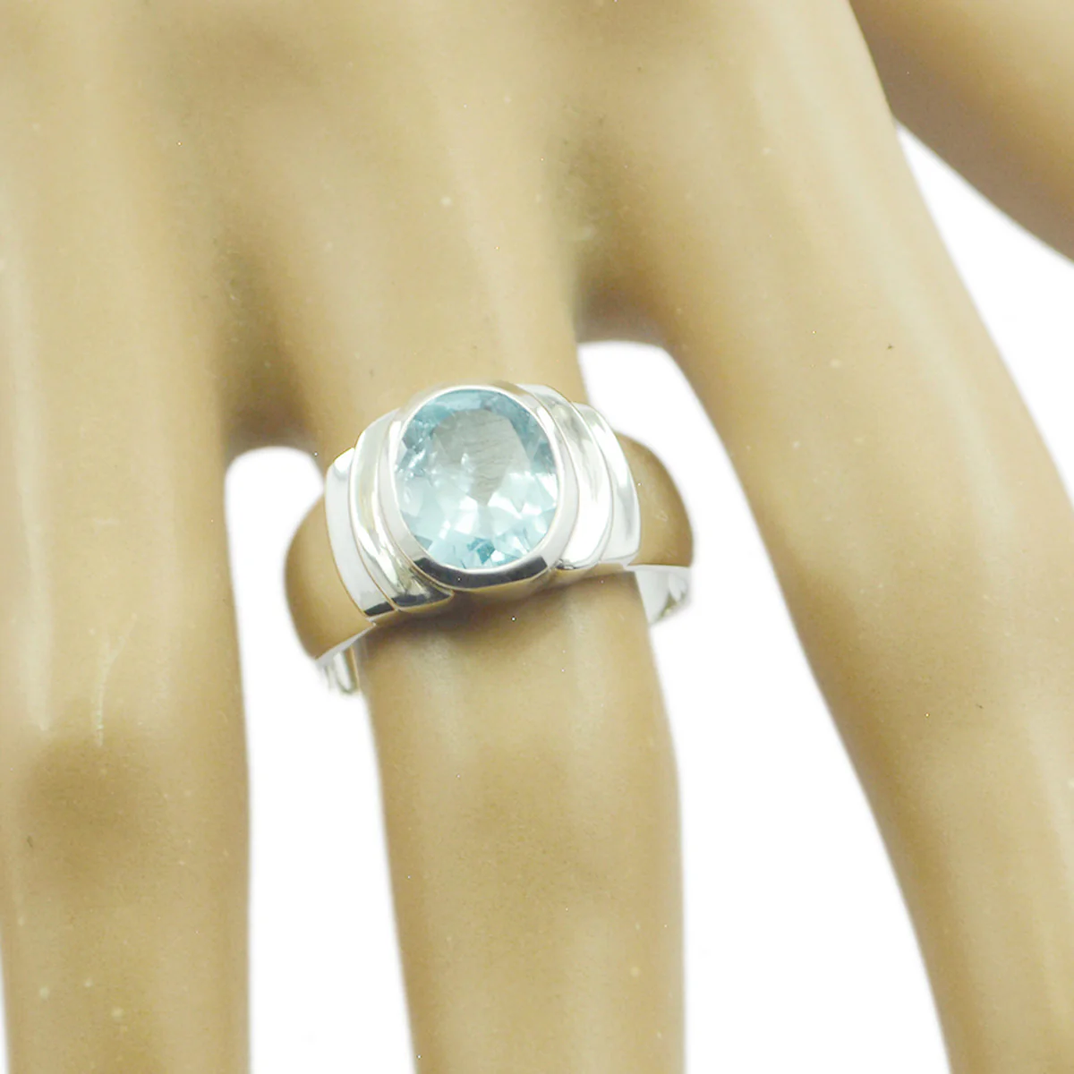 Blue Topaz Solitaire Egyptian Sterling Silver Blue Gems Eye-catching Engagement Ring Jewelry - Image 2
