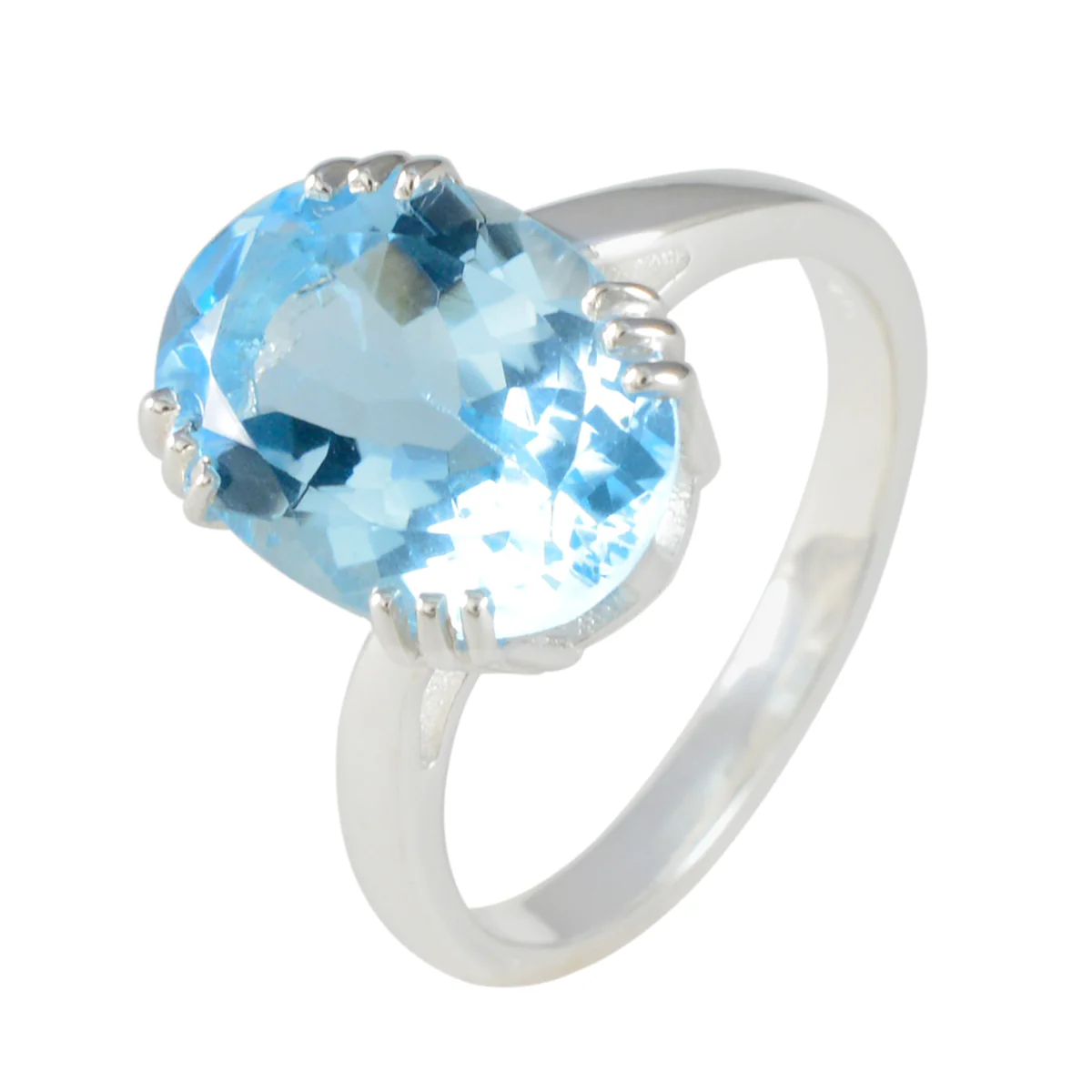 Blue Topaz Solitaire French 92.5 Silver Blue Gems Tiny Contemporary Ring Jewellery - Image 2