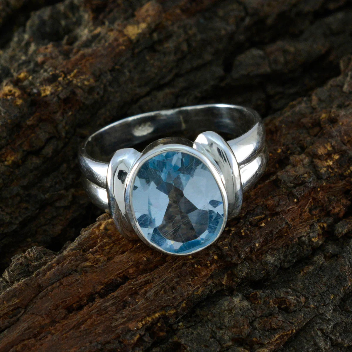 Blue Topaz Solitaire French 925 Silver Blue Gemstone Tiny Boho Ring Jewelry - Image 3
