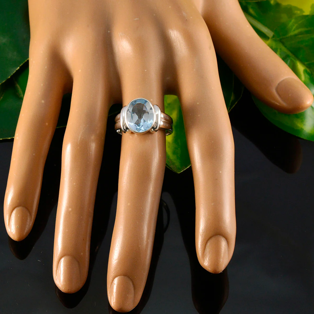 Blue Topaz Solitaire French 925 Silver Blue Gemstone Tiny Boho Ring Jewelry - Image 5