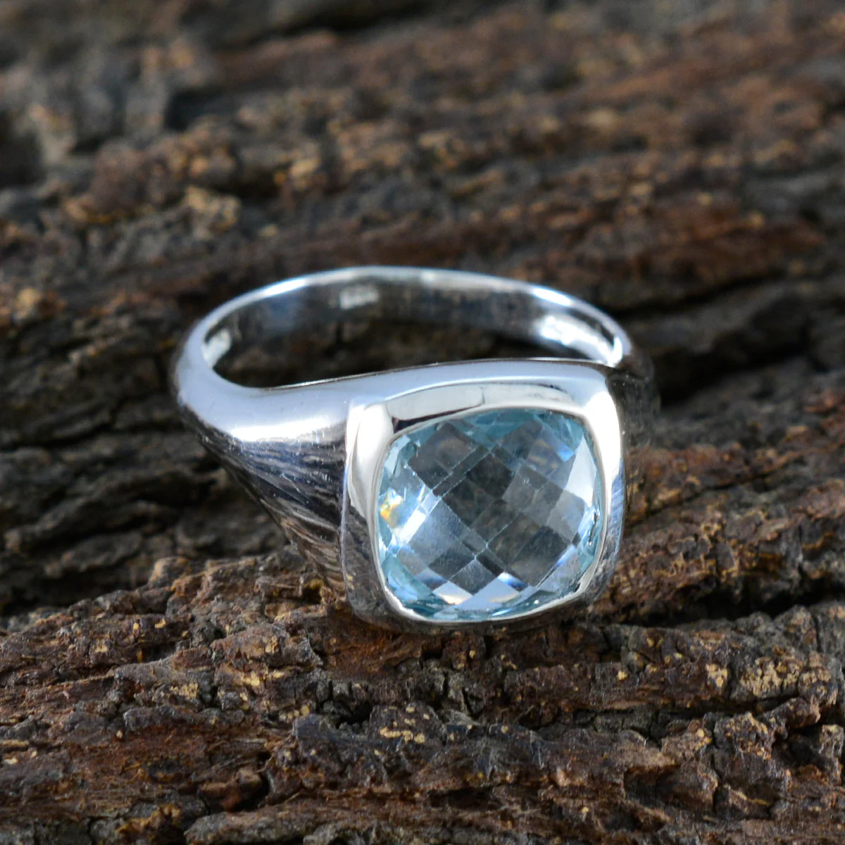 Blue Topaz Solitaire French Sterling Silver Blue Gemstone Eye-catching Abstract Ring Jewelry - Image 3