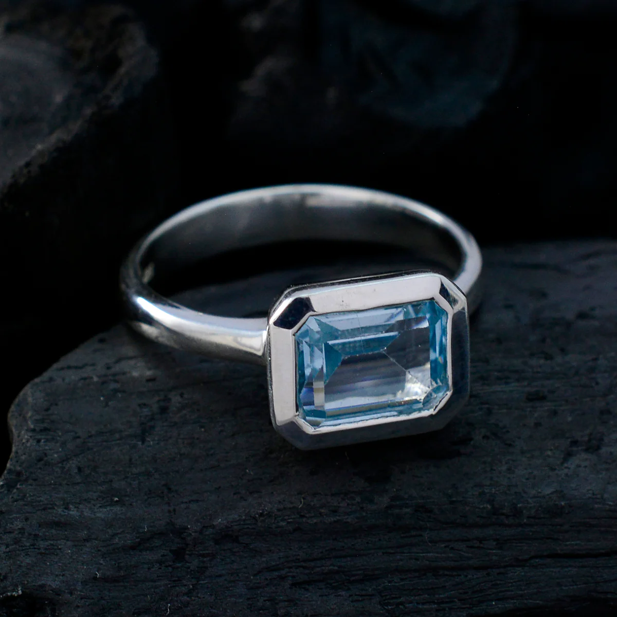 Blue Topaz Solitaire Indian 925 Silver Blue Gemstone Tiny Glamorous Ring Jewellery - Image 4